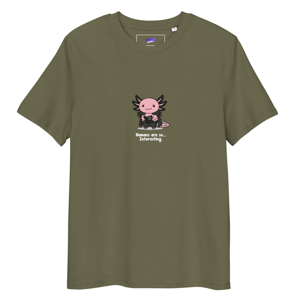 Humans Are So Interesting t-shirt in Khaki, laid flat on a white background